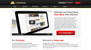 Admanage.com Pop Up and Intersitial Ad Serving Network home page full-size image