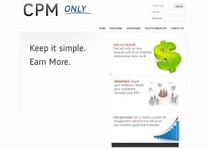 CPMonly.com CPM Ad Serving Network home page full-size image
