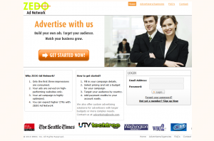ZEDOAdNetwork.com CPM Ad Serving Network home page full-size image