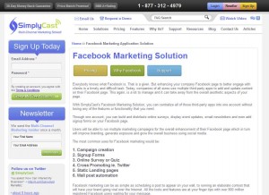 SimplyCast.com Fan Page Management App page full size image