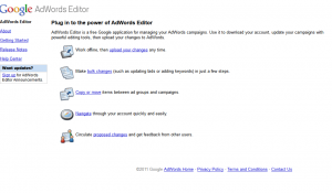 Google Adwords Editor home page full-size editor