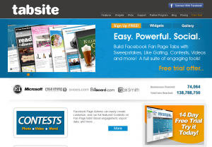 TabSite.com Fan Page Mangement platform home page full-size image