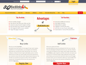 Backlinks4u.com backlink netowork home page full-size image