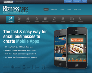 BiznessApps.com Mobile App Design Software home page full size image