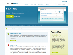 Affilorama.com SEO Tools overview page full size image