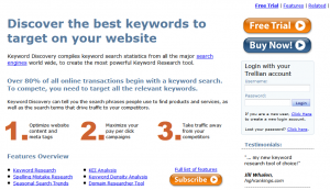 KeywordDiscovery.com Search Engine Marketing keyword research tool home page image