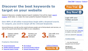 KeywordDiscovery.com SEO keyword research software home page full size image