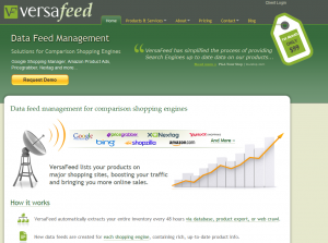 VersaFeed.com Comparson Shopping Engine feed management software home page full size image