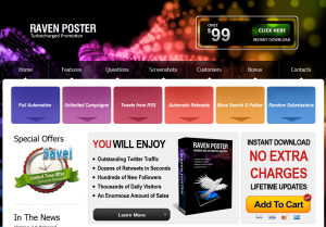 RavenPoster.com Twitter Marketing Software home page full size image