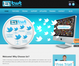 TWTDominator.com Twitter Follower Software home page full size image