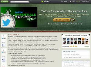 Udemy.com 'Twitter Essentials in Under an Hour' course overview page full size image