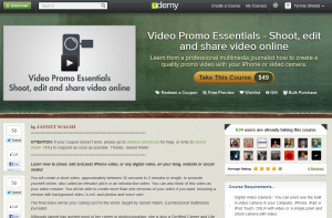 Udemy.com 'Video Promo Essentials' course overview page full size image