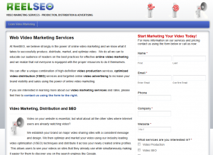 Reel SEO Video Marketing Services (reelseo.com/services/marketing) overview page full size image