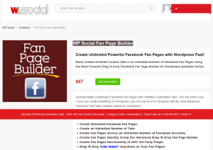 WP Social Fan Page Builder (wpsocial.com/product/wp-social-fan-page-builder) overview page full size image