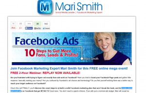 Mari Smith's 'Facebook Ads Webinar' (marismith.com/facebook-ads-webinar) sign up page full size image