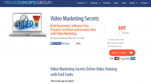 'Video Marketing Secrets' (PrimeConcepts.com/store/linkedin-lead-generation) training video sales page full size image