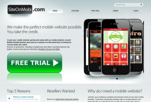 SiteOnMobi (siteonmobi.com) Mobile Website Builder home page full size image
