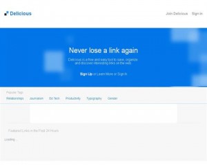 Delicious (delicious.com) home page full size image